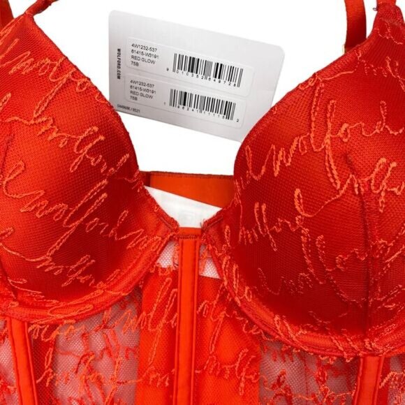 NWT WOLFORD Logo Obsessed Bustier Sz 34B Red Glow - Picture 9 of 11